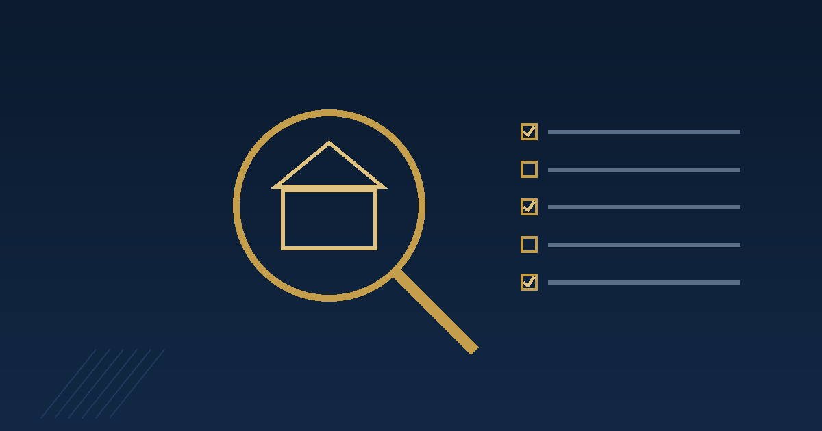 Illustrative graphic of a magnifying glass over a house silhouette with a checklist, representing a home inspection contingency